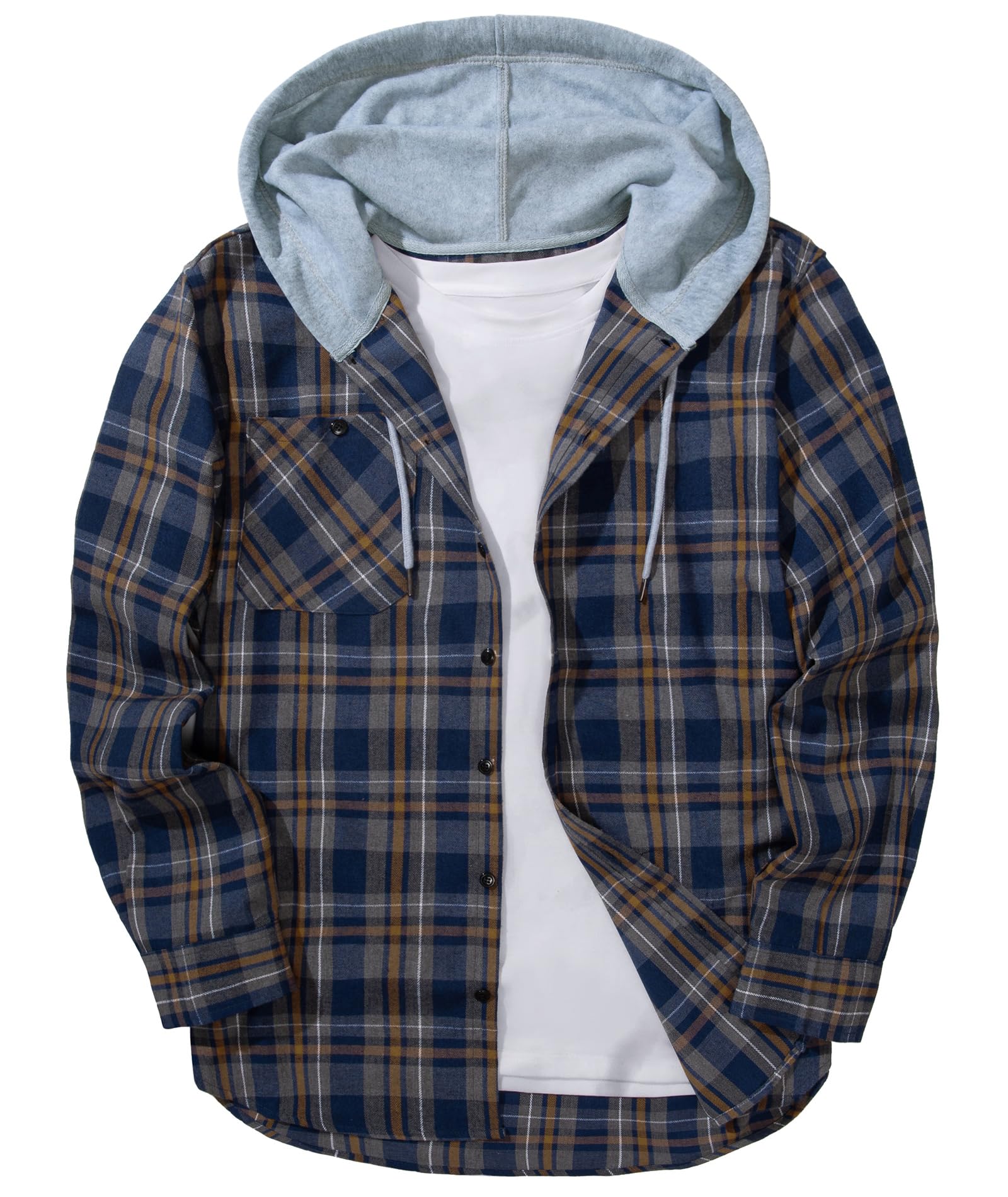 ZITY Men's Flannel Hoodie Shirts Casual Button Down Plaid Shirt Jackets for Men Long Sleeve Stylish Hooded with Pocket